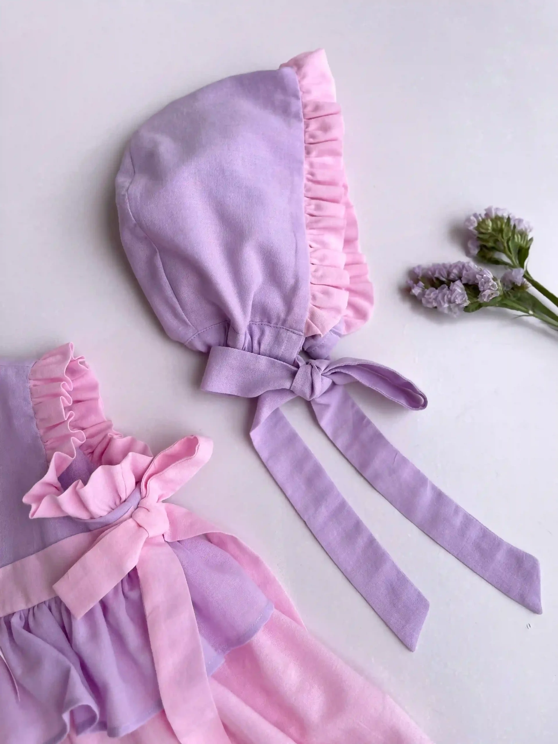 Conjunto para bebé niña en algodón rosa y malva - Imagen 6