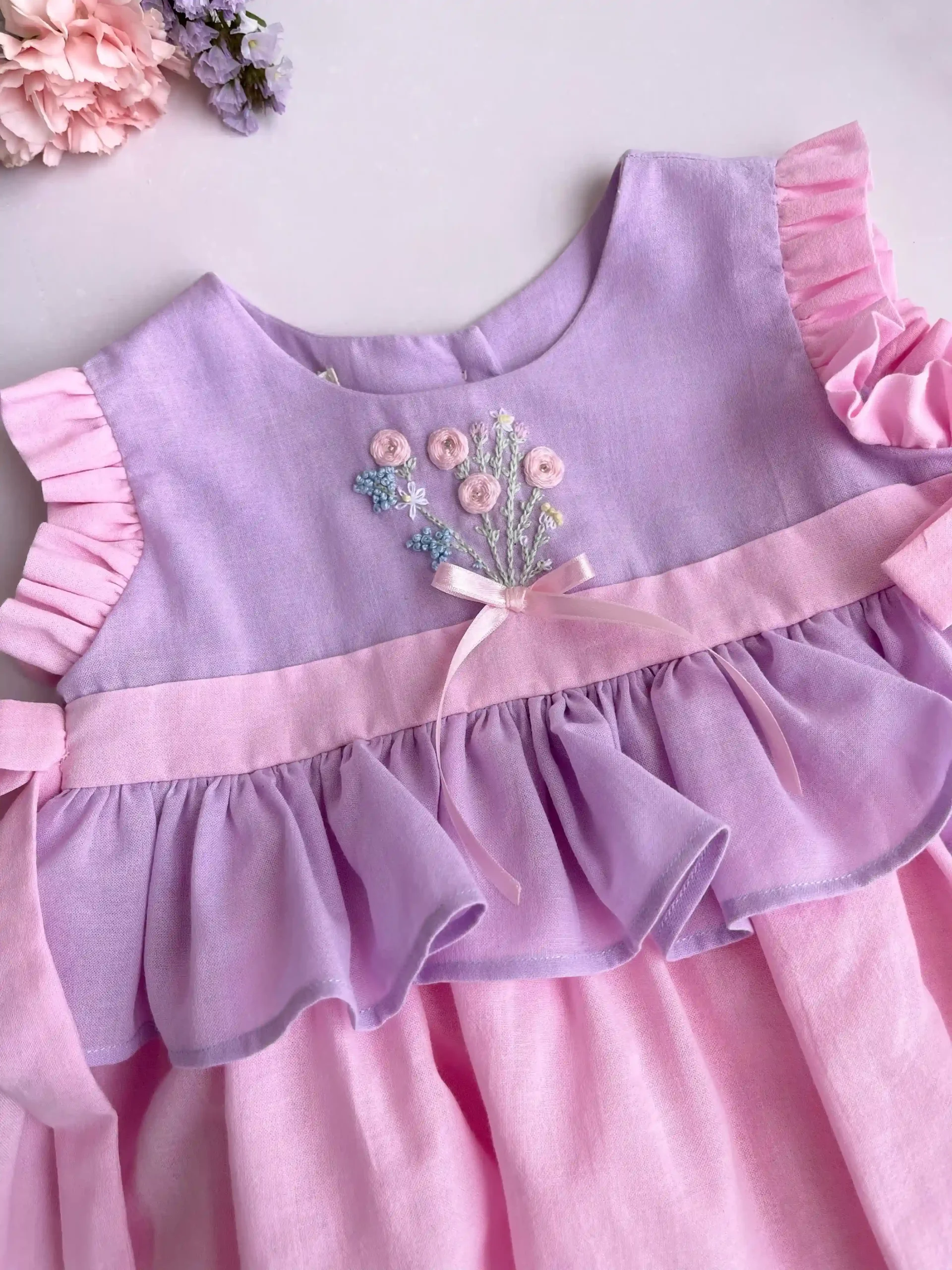 Conjunto para bebé niña en algodón rosa y malva - Imagen 3